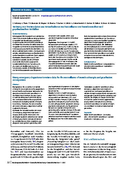 Vorschauseite 3: Nutzung von Routinedaten aus Notaufnahmen zur Surveillance von Suizidversuchen und psychiatrischen Notfällen