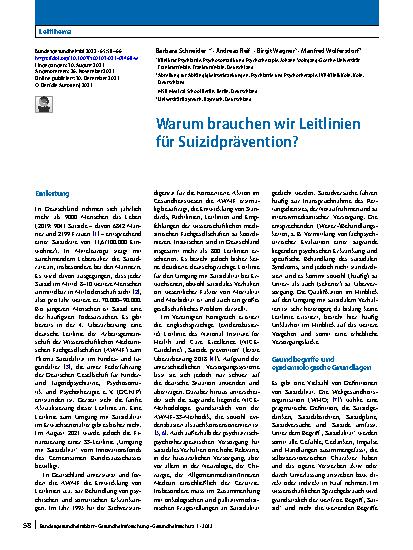 Vorschauseite 1: Warum brauchen wir Leitlinien für Suizidprävention?