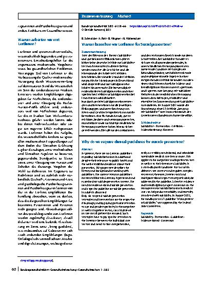 Vorschauseite 3: Warum brauchen wir Leitlinien für Suizidprävention?