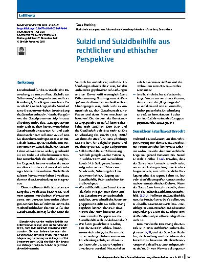 Vorschauseite 1: Suizid und Suizidbeihilfe aus rechtlicher und ethischer Perspektive