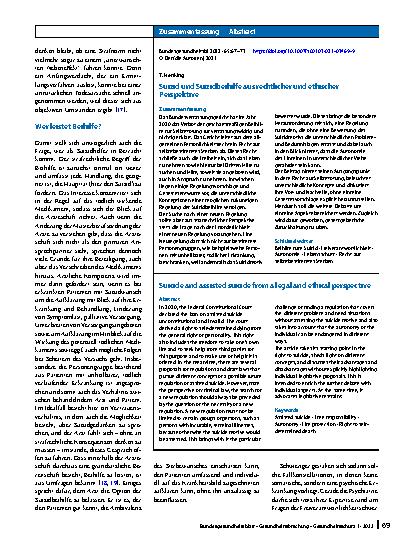 Vorschauseite 3: Suizid und Suizidbeihilfe aus rechtlicher und ethischer Perspektive