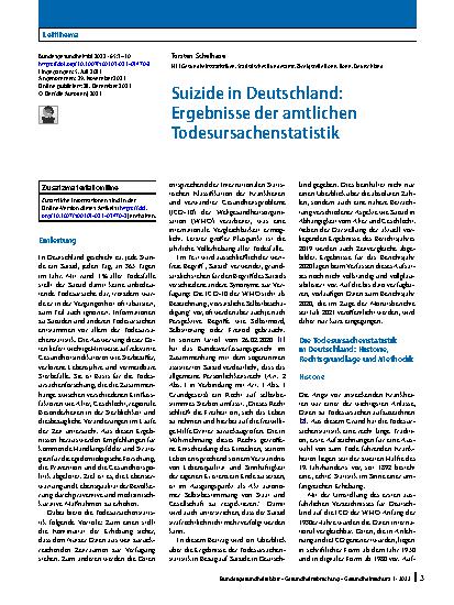 Vorschauseite 1: Suizide in Deutschland: Ergebnisse der amtlichen Todesursachenstatistik