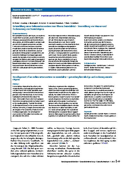 Vorschauseite 3: Entwicklung einer Onlineintervention zum Thema Suizidalität – Vermittlung von Wissen und Reduzierung von Suizidstigma
