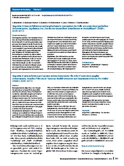Vorschauseite 3: Hepatitis-B-Virus-Infektionen und impfinduzierte Immunität: die Rolle von soziodemografischen Determinanten