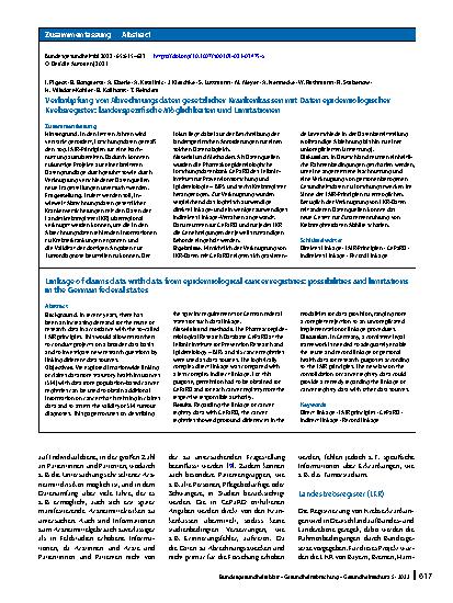 Vorschauseite 3: Verknüpfung von Abrechnungsdaten gesetzlicher Krankenkassen mit Daten epidemiologischer Krebsregister: länderspezifische Möglichkeiten und Limitationen