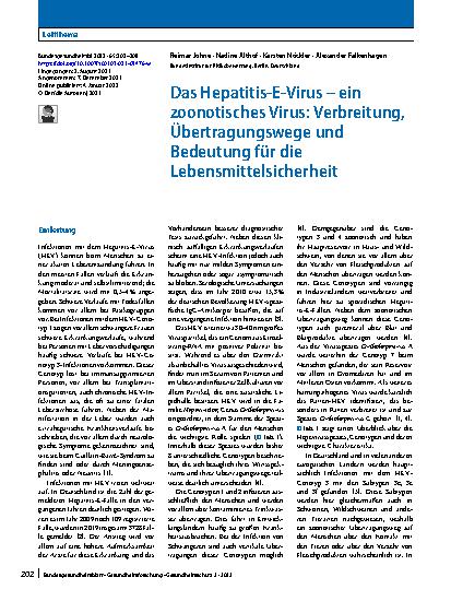Vorschauseite 1: Das Hepatitis-E-Virus – ein zoonotisches Virus: Verbreitung, Übertragungswege und Bedeutung für die Lebensmittelsicherheit