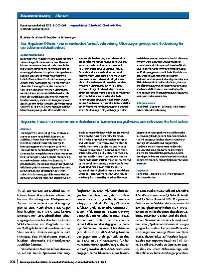 Vorschauseite 3: Das Hepatitis-E-Virus – ein zoonotisches Virus: Verbreitung, Übertragungswege und Bedeutung für die Lebensmittelsicherheit