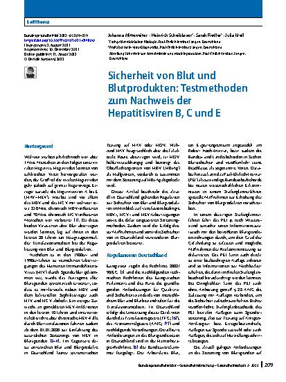 Vorschauseite 1: Sicherheit von Blut und Blutprodukten: Testmethoden zum Nachweis der Hepatitisviren B, C und E