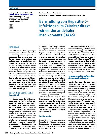 Vorschauseite 1: Behandlung von Hepatitis-C-Infektionen im Zeitalter direkt wirkender antiviraler Medikamente (DAAs)