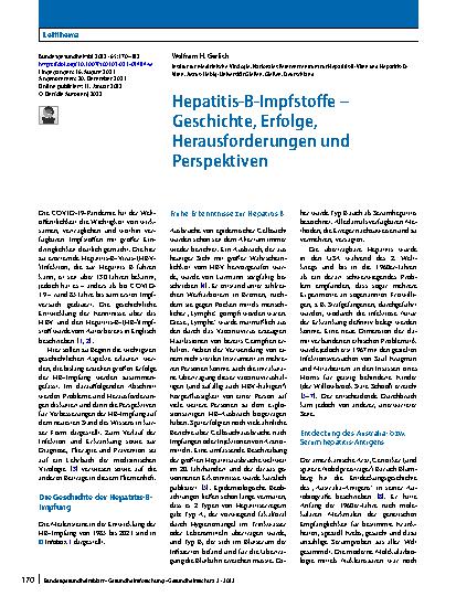 Vorschauseite 1: Hepatitis-B-Impfstoffe – Geschichte, Erfolge, Herausforderungen und Perspektiven