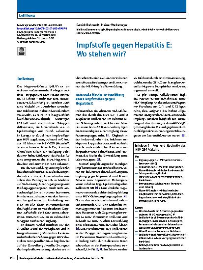 Vorschauseite 1: Impfstoffe gegen Hepatitis E: Wo stehen wir?