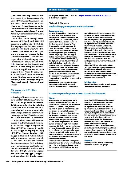 Vorschauseite 3: Impfstoffe gegen Hepatitis E: Wo stehen wir?