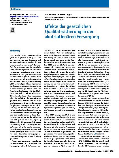 Vorschauseite 1: Effekte der gesetzlichen Qualitätssicherung in der akutstationären Versorgung