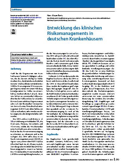 Vorschauseite 1: Entwicklung des klinischen Risikomanagements in deutschen Krankenhäusern