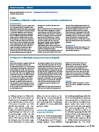 Vorschauseite 3: Entwicklung des klinischen Risikomanagements in deutschen Krankenhäusern
