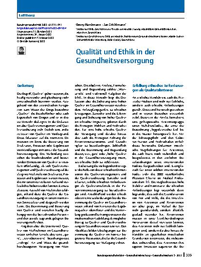 Vorschauseite 1: Qualität und Ethik in der Gesundheitsversorgung
