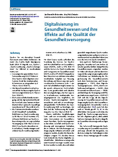Vorschauseite 1: Digitalisierung im Gesundheitswesen und ihre Effekte auf die Qualität der Gesundheitsversorgung