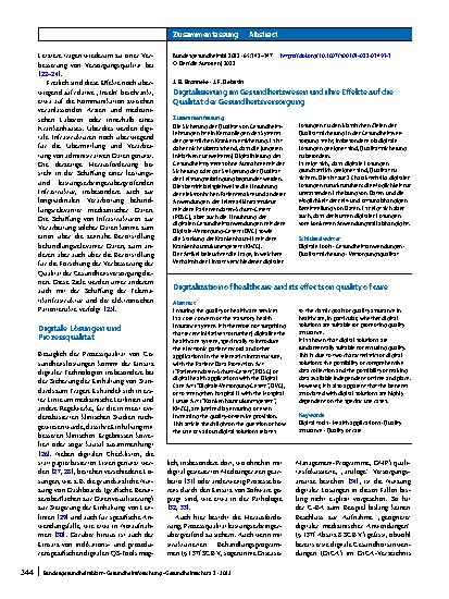 Vorschauseite 3: Digitalisierung im Gesundheitswesen und ihre Effekte auf die Qualität der Gesundheitsversorgung