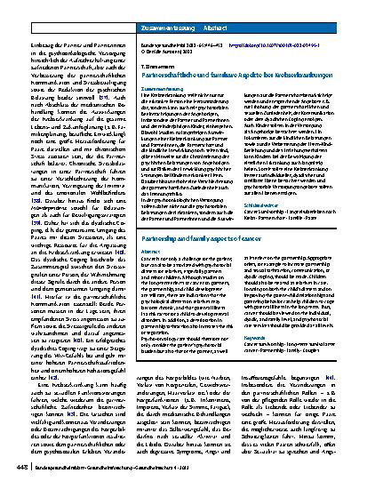 Vorschauseite 3: Partnerschaftliche und familiäre Aspekte bei Krebserkrankungen