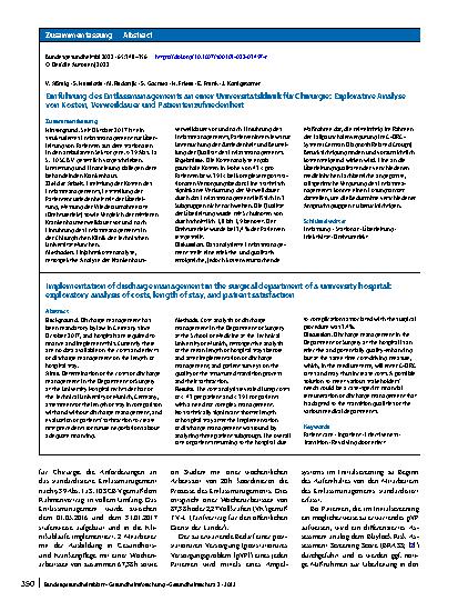 Vorschauseite 3: Einführung des Entlassmanagements an einer Universitätsklinik für Chirurgie: Explorative Analyse von Kosten, Verweildauer und Patientenzufriedenheit