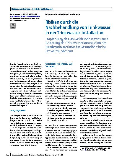 Vorschauseite 1: Risiken durch die Nachbehandlung von Trinkwasser in der Trinkwasser-Installation