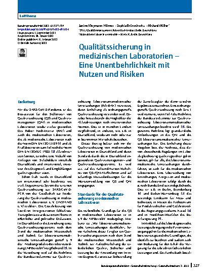 Vorschauseite 1: Qualitätssicherung in medizinischen Laboratorien – Eine Unentbehrlichkeit mit Nutzen und Risiken