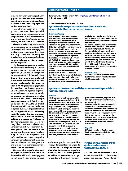 Vorschauseite 3: Qualitätssicherung in medizinischen Laboratorien – Eine Unentbehrlichkeit mit Nutzen und Risiken