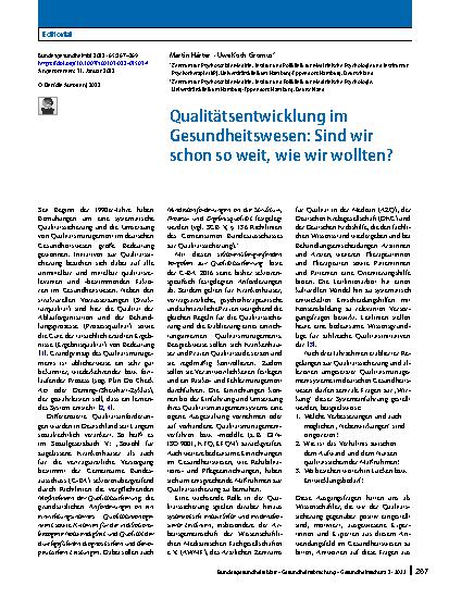 Vorschauseite 1: Qualitätsentwicklung im Gesundheitswesen: Sind wir schon so weit, wie wir wollten?