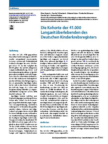 Vorschauseite 1: Die Kohorte der 41. 000 Langzeitüberlebenden des Deutschen Kinderkrebsregisters