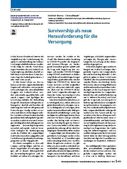 Vorschauseite 1: Survivorship als neue Herausforderung für die Versorgung