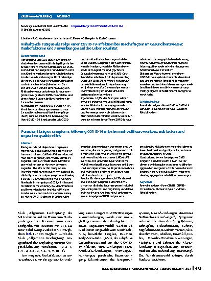 Vorschauseite 3: Anhaltende Fatigue als Folge einer COVID-19-Infektion bei Beschäftigten im Gesundheitswesen: Risikofaktoren und Auswirkungen auf die Lebensqualität