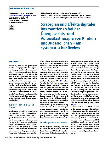 Vorschauseite 1: Strategien und Effekte digitaler Interventionen bei der Übergewichtsund Adipositastherapie von Kindern und Jugendlichen – ein systematischer Review
