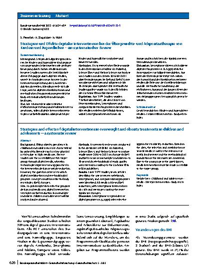 Vorschauseite 3: Strategien und Effekte digitaler Interventionen bei der Übergewichtsund Adipositastherapie von Kindern und Jugendlichen – ein systematischer Review