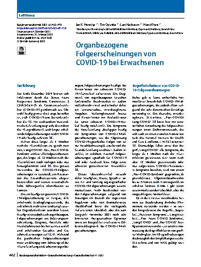 Vorschauseite 1: Organbezogene Folgeerscheinungen von COVID‑19 bei Erwachsenen