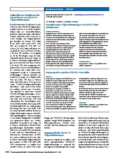 Vorschauseite 3: Organbezogene Folgeerscheinungen von COVID‑19 bei Erwachsenen