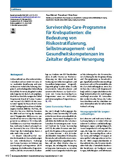 Vorschauseite 1: Survivorship-Care-Programme für Krebspatienten: die Bedeutung von Risikostratifizierung, Selbstmanagementund Gesundheitskompetenzen im Zeitalter digitaler Versorgung