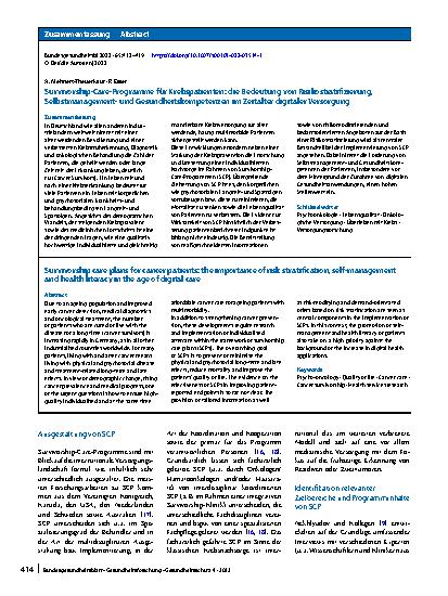 Vorschauseite 3: Survivorship-Care-Programme für Krebspatienten: die Bedeutung von Risikostratifizierung, Selbstmanagementund Gesundheitskompetenzen im Zeitalter digitaler Versorgung