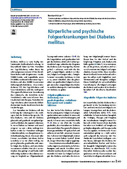 Vorschauseite 1: Körperliche und psychische Folgeerkrankungen bei Diabetes mellitus