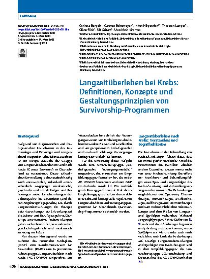 Vorschauseite 1: Langzeitüberleben bei Krebs: Definitionen, Konzepte und Gestaltungsprinzipien von Survivorship-Programmen