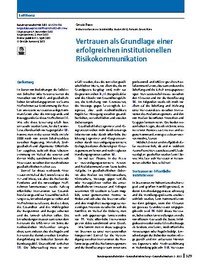 Vorschauseite 1: Vertrauen als Grundlage einer erfolgreichen institutionellen Risikokommunikation