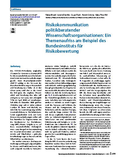 Vorschauseite 1: Risikokommunikation politikberatender Wissenschaftsorganisationen: Ein Themenaufriss am Beispiel des Bundesinstituts für Risikobewertung