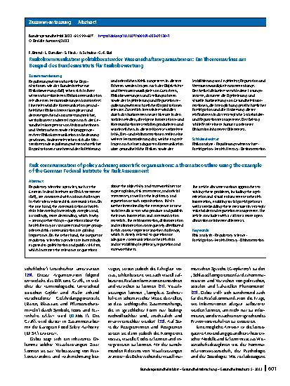 Vorschauseite 3: Risikokommunikation politikberatender Wissenschaftsorganisationen: Ein Themenaufriss am Beispiel des Bundesinstituts für Risikobewertung