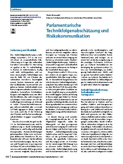 Vorschauseite 1: Parlamentarische Technikfolgenabschätzung und Risikokommunikation