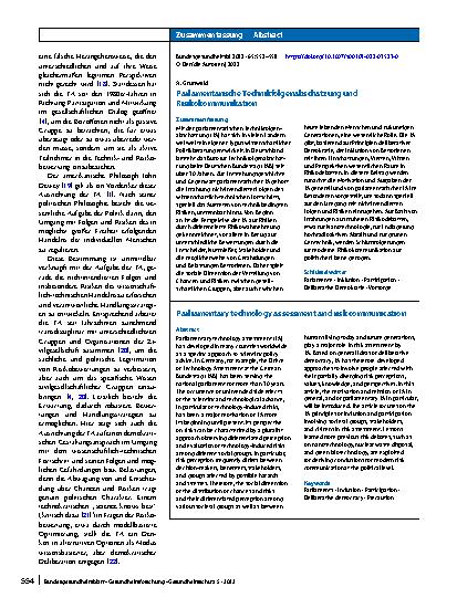 Vorschauseite 3: Parlamentarische Technikfolgenabschätzung und Risikokommunikation