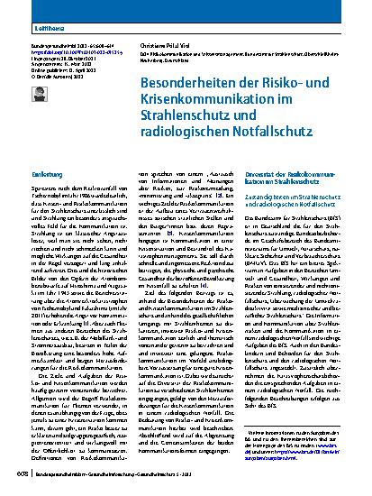 Vorschauseite 1: Besonderheiten der Risikound Krisenkommunikation im Strahlenschutz und radiologischen Notfallschutz