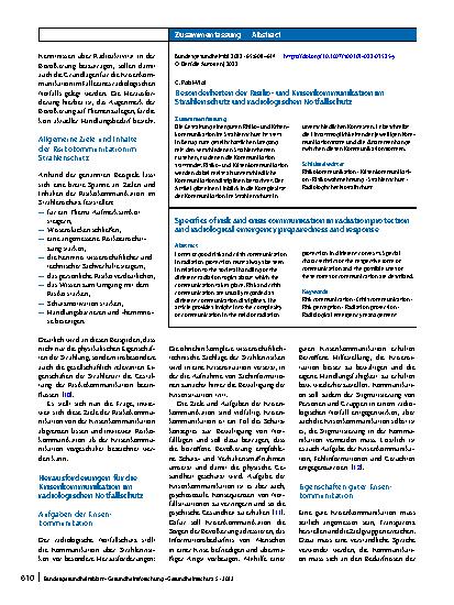 Vorschauseite 3: Besonderheiten der Risikound Krisenkommunikation im Strahlenschutz und radiologischen Notfallschutz