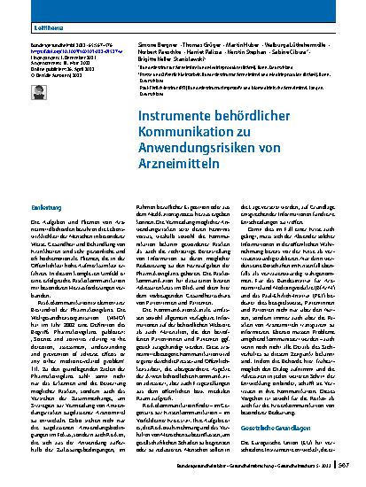 Vorschauseite 1: Instrumente behördlicher Kommunikation zu Anwendungsrisiken von Arzneimitteln