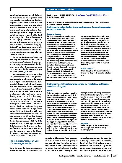 Vorschauseite 3: Instrumente behördlicher Kommunikation zu Anwendungsrisiken von Arzneimitteln