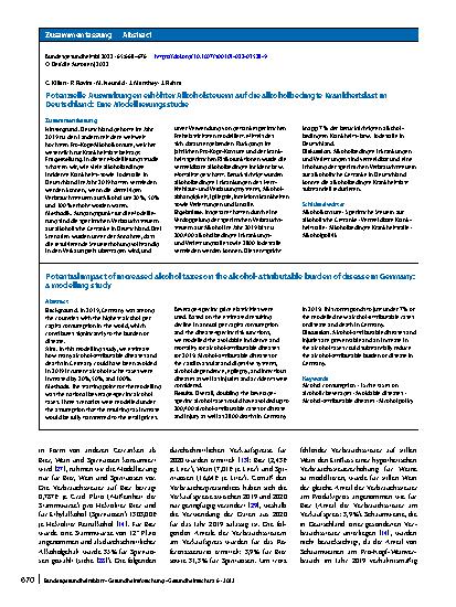 Vorschauseite 3: Potenzielle Auswirkungen erhöhter Alkoholsteuern auf die alkoholbedingte Krankheitslast in Deutschland: Eine Modellierungsstudie