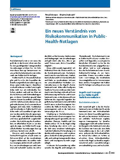 Vorschauseite 1: Ein neues Verständnis von Risikokommunikation in Public-Health-Notlagen